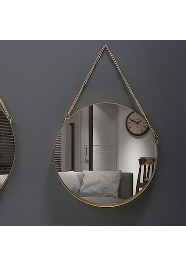 Pazly Yuvarlak Yatak Tarzı Suntek İskandinav Duvar Banyo Aynası İp Altın