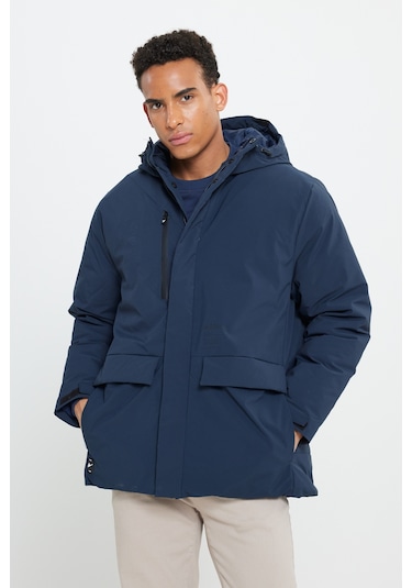 Ac&Co / Altınyıldız Classics - Erkek Lacivert Kapüşonlu Dik Yaka Standart Fit Kaban Lacivert