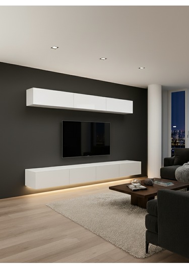 Mac Dizayn Milas Tv Ünitesi Minimalist Tasarım & Akıllı Depolama Yavaş Kapanan Kapaklar Parlak Beyaz
