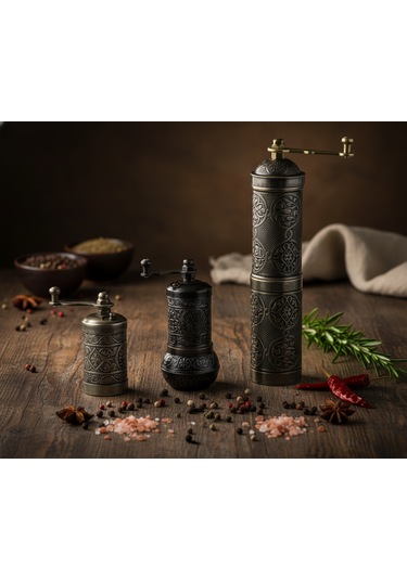 Ludıa Zamak Metal Kalay Renk 3 Lü Set Karabiber,kahve,çörek Otu El Değirmeni Öğütücü Grinder S2 Koyu Gri