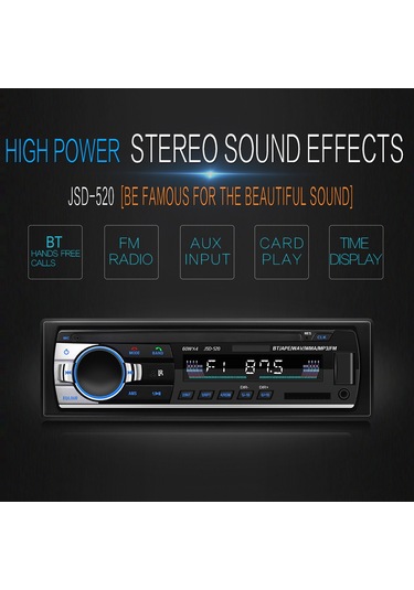 Yuntech01 Jsd-520 12v Araç İçin Bt Radyo Oynatıcı - Fm/aux/sd/usb Desteği, Gömülü Mikrofon, Lcd Ekran, Kumandalı Pil Hariç , Gümüş