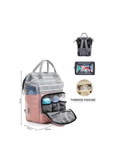 Anne Bebek Bakım Sırt Çantası Pembe Termos Bölmeli Pembe