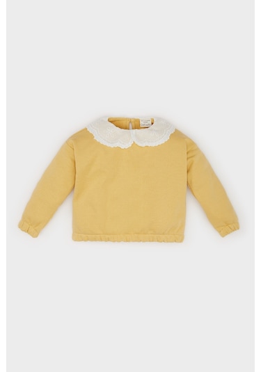 DeFacto Kız Bebek Dantel Yaka Basic Düz Sweatshirt E2825A524WNYL516 Sarı