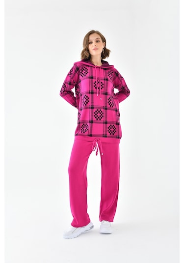 Ftz Women Kadın Dama Desenli İkili Takım Fuşya 20604-fuşya Fuşya