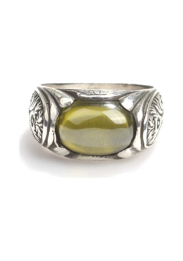 925 Ayar Gümüş Oval Taşlı Peridot Erkek Yüzük - 552866238