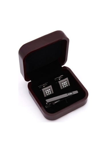 Brianze Premium Kutulu Antrasit Özel Tasarım Kol Düğmesi Ve Kravat İğnesi Set Antrasit