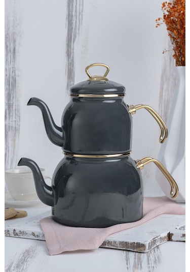 Petra Gri Emaye Çaydanlık Takımı Gri