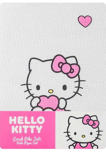 Pembe Hello Kitty Baskılı Tek Kişilik Kız Çocuk Pike Seti