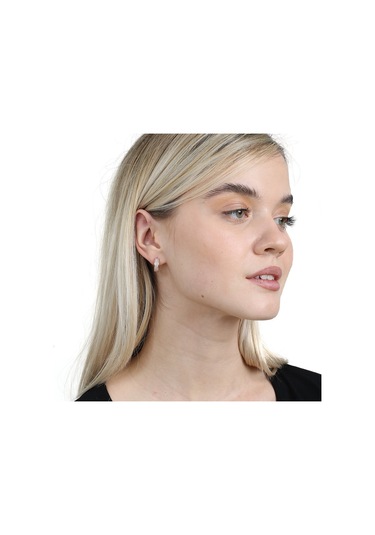 Tesbihane Üç Sıra Beyaz Zirkon Taşlı Rose Renk 925 Ayar Gümüş Kadın Küpe