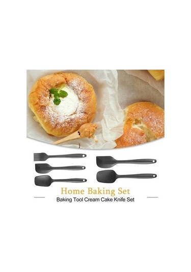 Ulzyvf Siyah Silikon Spatula Seti - 5 Parça Pişirme Araçları Scr Siyah Siyah