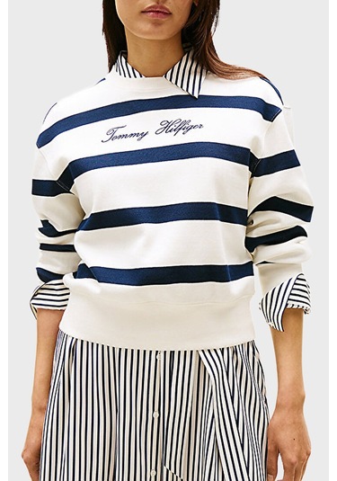 Tommy Hilfiger Bayan Sweat Ww0ww45743 0fg Beyaz-lacivert Beyaz-lacivert