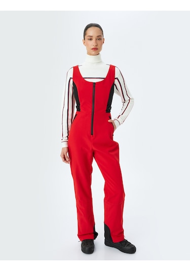 Koton İçi Polarlı Su Geçirmez Önden Fermuarlı Kayak Tulumu Kırmızı 5wak00204ew Kırmızı