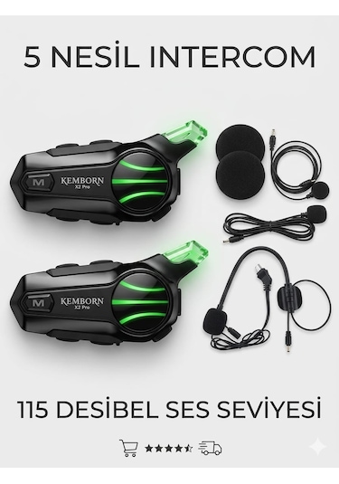 Kemborn 2 Adet 2 Kişilik Motosiklet Kask Kulaklık İnterkom Seti