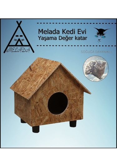 Melada Kedi Evi Dış Ortam Uygun Ahşap Kedi Evi Osb 44x36x32 Cm