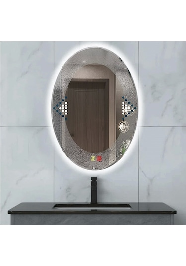 60x80 H Cm Buğu Çözücülü Dokunmatik Işıklı Ledli Elips Banyo Aynası Şeffaf