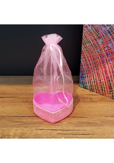 Büro Ev Ofis Banyo Düzeni İçin Kalpli Pembe Tül Kese