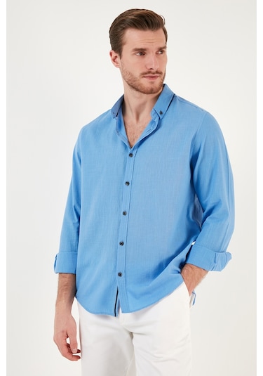 Buratti Pamuklu Regular Fit Düğmeli Yaka Erkek Gömlek Cf20S111871 Koyu Mavi