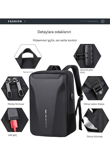 15,6 İnç Sert Kabuklu İş Erkekleri Şifreli Kilitli Çanta- Mavi