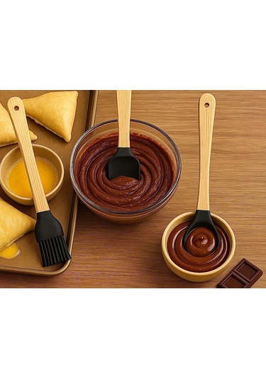 Mucit Home 3'lü Siyah Bambu Silikon Spatula Seti Siyah