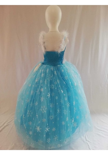 Kız Çocuk Mavi Frozen Elsa Kostüm Elbise Mavi