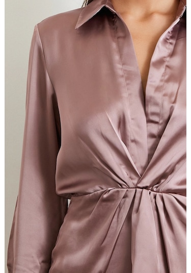 Viskon Saten Gömlek Elbise Yeşil Yeşil