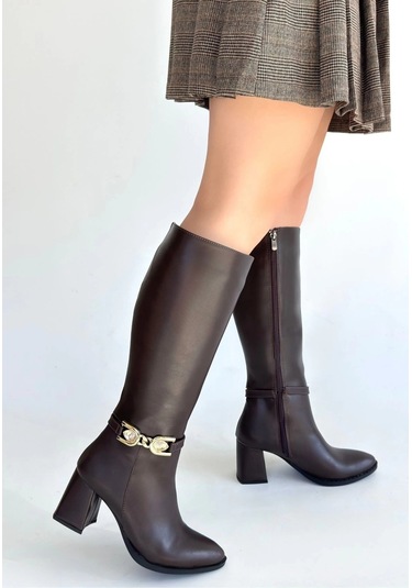 Biçomi Mooni Kahverengi Cilt Topuklu Çizme Çok Renkli