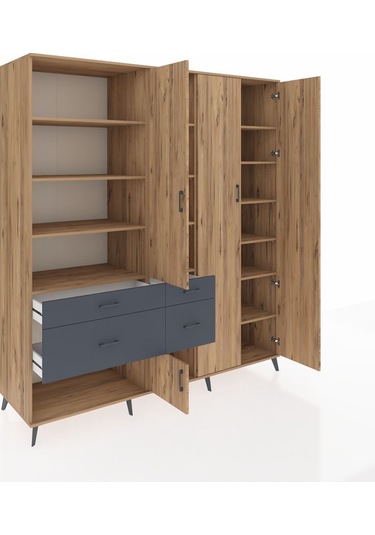 Kronos Dolap 14 Raflı 4 Çekmeceli 4 Kapaklı 220x59x243 Çam-çam/antrasit Atlas Çam/antrasıt