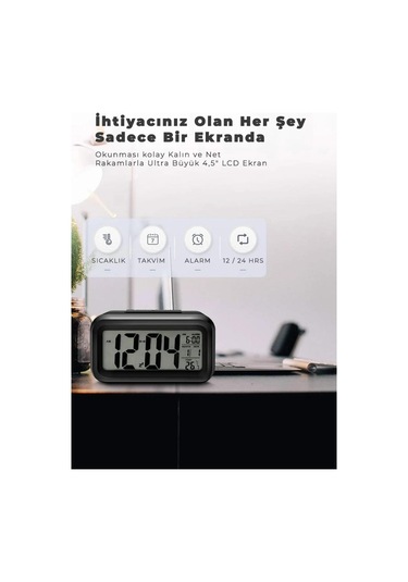 Alfalink Fotoselli Diital Masa Saati Siyah