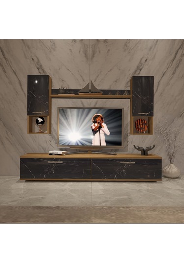Decoraktiv Eko 5da Mdf Std Tv Ünitesi Tv Sehpası Pera - Siyah Mermer