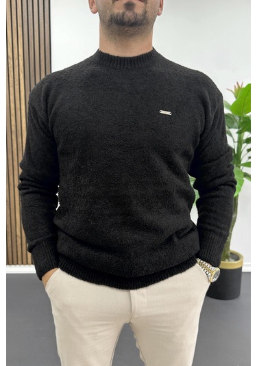 Erkek Bisiklet Yaka Buklet Kumaş Kazak Siyah Edw419 Siyah