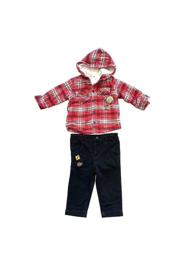 Erkek Bebek Kalın Mont Ve Pantolon Takım-15188 Kırmızı