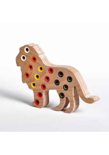 Ahşap Eğitici Doğal Renkli Aslan Tak Çıkar Montessori Oyuncak