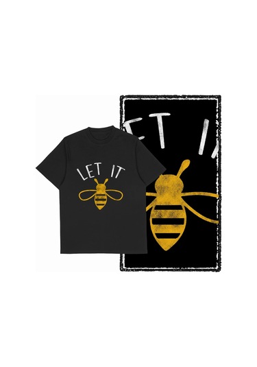 The Coolmınd Coolmind De %100 Pamuklu Erkek Grafik Tişört - Komik Arı Baskılı Büyük Bedenkoyu Gri Koyu Gri