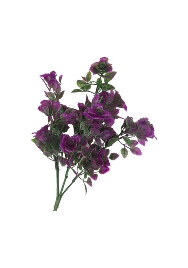 5 Dallı Yapay Çiçek Plastik Mini Gül Demeti Garnitür Ara Dal Dekoratif Yapay Bitki - Fuşya