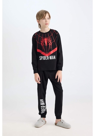 DeFacto Erkek Çocuk Pijama Takımı Marvel Spiderman Uzun Kollu Üst Uzun Alt D6527A824WNBK81
