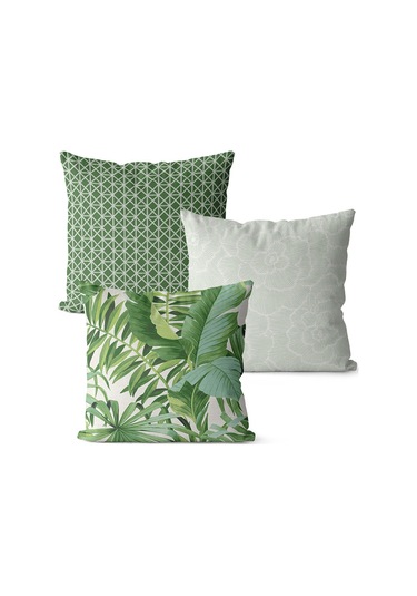 Yastık Kılıfı Yeşil Bitki Yaprak Desenli Keten Yastık Kılıfı 3 Parça Stil 2 Çok Renkli
