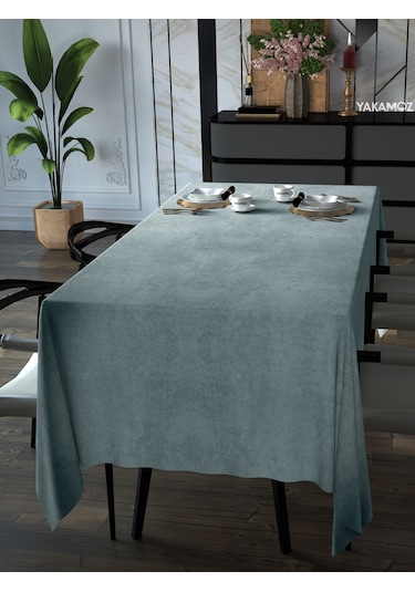 Açık Gri Kadife Dokulu Masa Örtüsü Dertsiz Velvet Touch Serisi Açık Gri