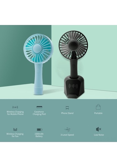 Yunboo Taşınabilir Şarjlı Mini Usb Fan - 3 Hızlı Modlu Kablosuz Şarj Özellikli Siyah Siyah