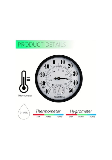 Topshop1 Th9250p3 Bwc 25 Cm Siyah Higrometre Termometre Kalın Avrupa Kadranı Doğru Sıcaklık Nem Ölçer Ev Ofis İç Mekan Akrilik Tasarım