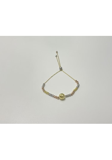 Silver Point Ortası Gold Kaplama Top Detay Dorika Asansörlü Bileklik Gümüş