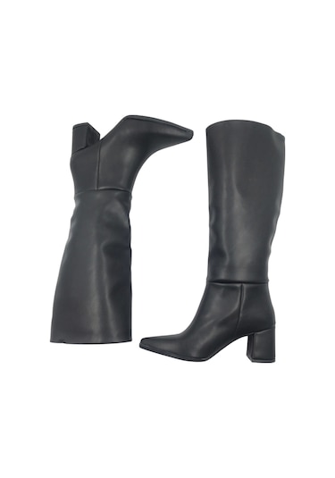Melen Shoes Elegia Siyah Suni Deri Rahat Kadın Topuklu Çizme Siyah