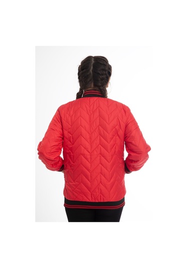 Kız Çocuk Kırmızı Kolej Yaka İçi Astarlı Su Ve Rüzgar Geçirmez Fermuarlı Cep Mont Kırmızı