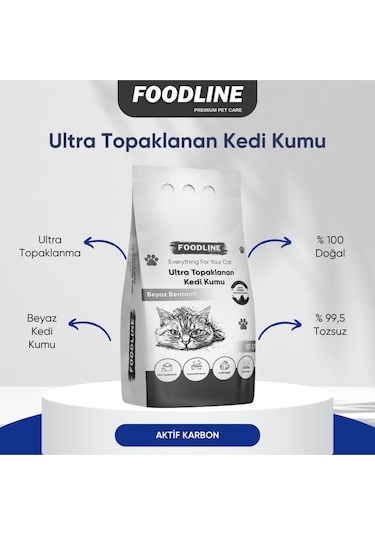 Foodline Aktif Karbonlu İnce Taneli Bentonit Topaklaşan Kedi Kumu 2 x 10 L