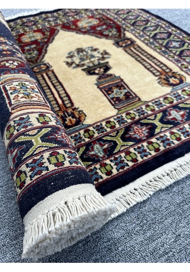 El Dokuma Afgan Halısı Saf Seccade Namazlık 86x152 %100 Yün Halı