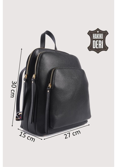 Hakiki Deri Kadın Sırt Çantası Siyah Smr9209 Siyah