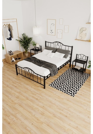 Argimo Orkide Çift Kişilik Ferforje Metal Karyola Siyah 150 x 200