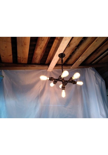 Demir Boru Tavan Lambası, Endüstriyel Malzeme Rustik Tavan Avize Siyah