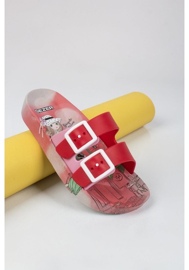 Kız Çocuk Prenses Temalı Terlik-5701-kırmızı Kırmızı