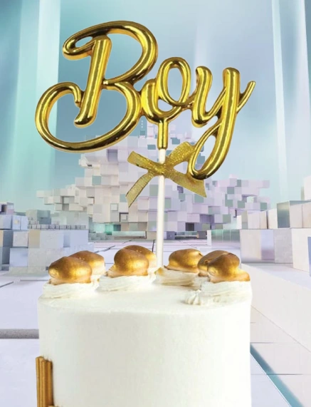 Pasta Üstü Çubuklu Süs Krom Cinsiyet Partisi Baby Shower Altın Boy Yazılı Çubuk Diğer