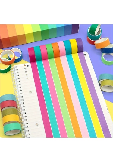 Honeybeeshop 60 Rulo 15mm Gökkuşağı Maskeleme Bandı Bullet Journal Scrapbooking Dıy Sanat